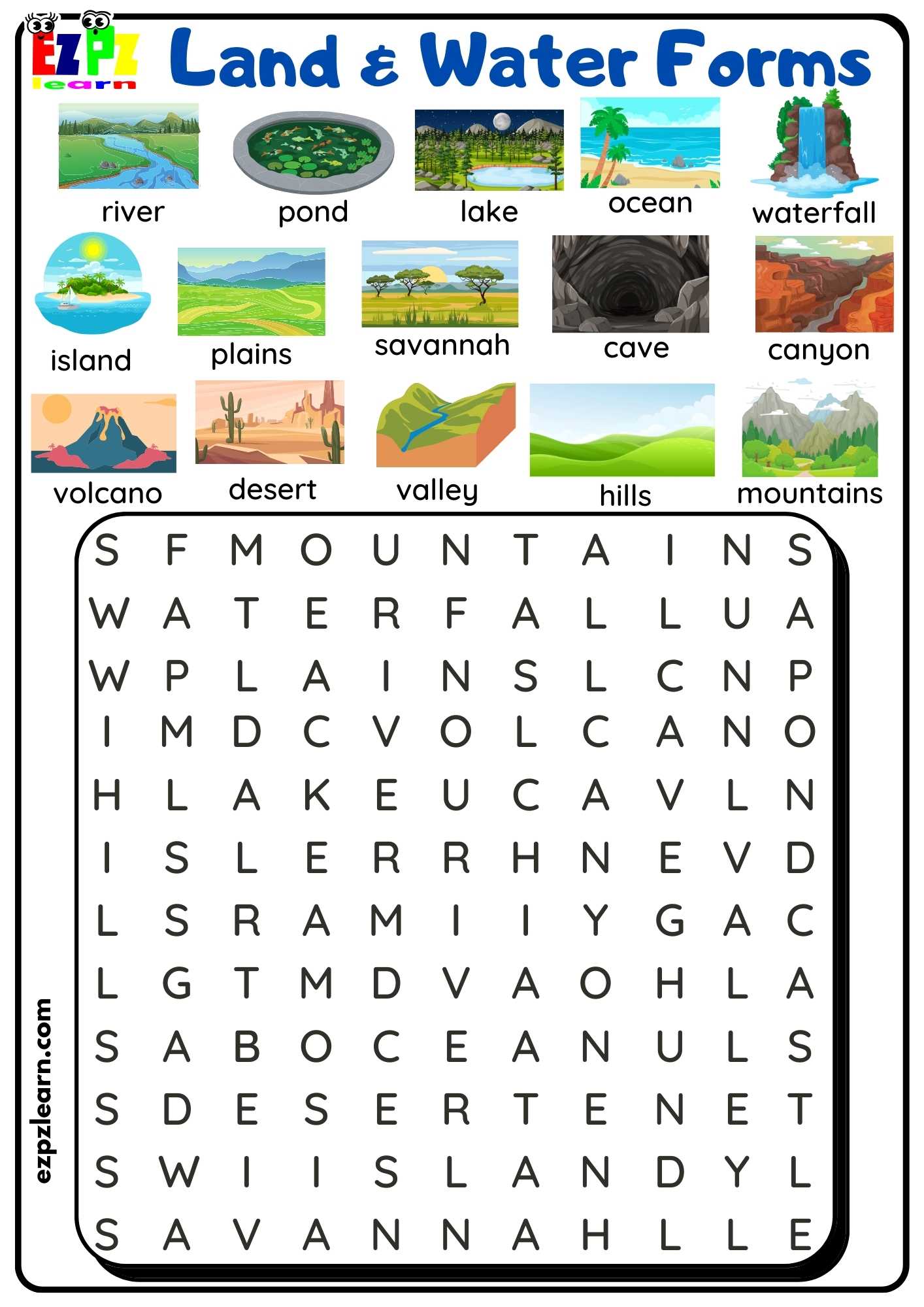 land-and-water-forms-word-search-ezpzlearn